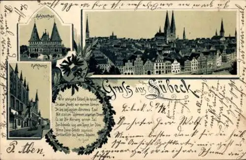 Ak Hansestadt Lübeck, Holstenthor, Stadtansicht, Gruß aus  historisches Gebäude