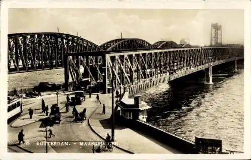 Ak Rotterdam Südholland Niederlande, Brücke, Fluss, historische Architektur, Fahrzeuge, Menschen