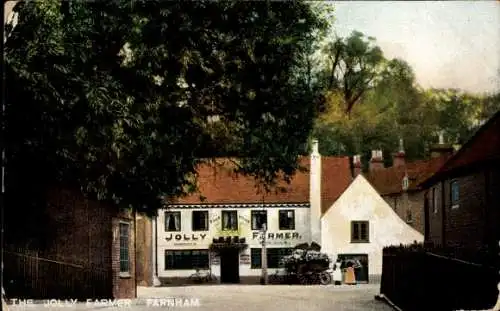 Ak Farnham Surrey England, Gasthaus Jolly Farmer, idyllische Umgebung, Bäume, historische Arch...