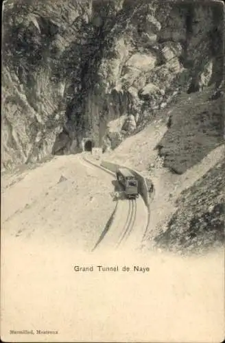 Ak Montreux Kanton Waadt Schweiz, Schmalspurbahn, Tunnel, Felsenlandschaft, Schwarz-Weiß-Aufnahme