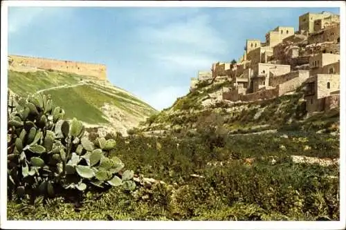 Ak Jerusalem Israel, Das Kidrontal, Blick gegen Norden, Mauer vom Tempelplatz, Dorf Siloha
