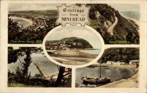 Ak Minehead South West England, Aussicht vom North Hill, allgemeine Ansicht, der Hafen, Grüße ...