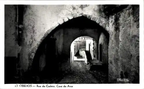 Ak Obidos Portugal, Rua da Cadeia, Casa do Arco