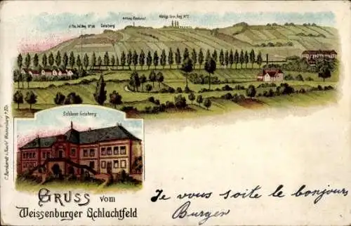 Litho Wissembourg Weißenburg Elsass Bas Rhin, Schlachtfeld, Gesamtansicht