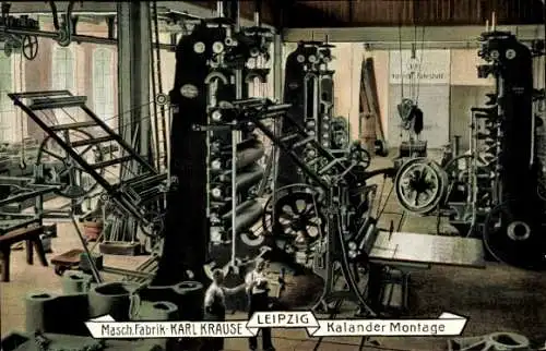 Ak Leipzig, Maschinenfabrik Karl Krause, Kalander Montage