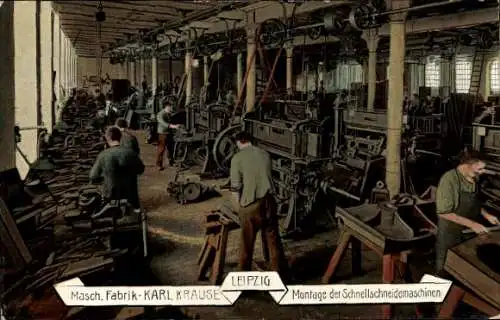 Ak Leipzig, Masch. Fabrik Karl Krause, Montage der Schnellschneidemaschinen