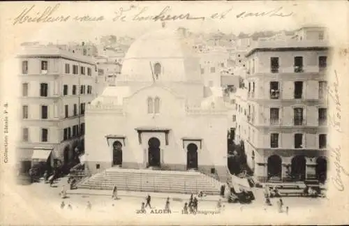 Ak Algier Alger Algerien, Synagoge, Blick auf Gebäude, Personen, historische Architektur