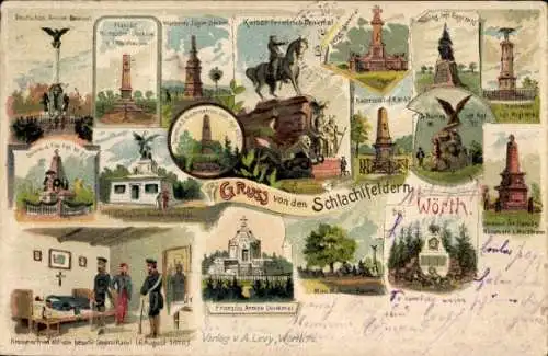 Ak Wörth am Rhein, Postkarte, historische Denkmäler, Schlachtfelder, Gruß von den Schlachtfeldern