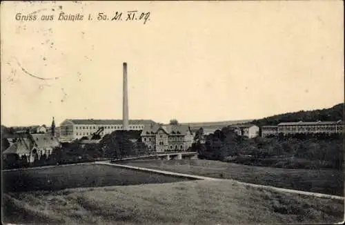 Ak Hainitz Großpostwitz in Sachsen, Panorama, Fabrik