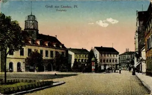 Ak Landau in der Pfalz, Postplatz, Litfaßsäule