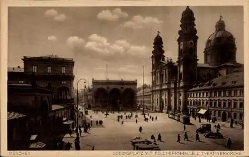 Ak München, Odeonsplatz, Feldherrnhalle, Theatinerkirche