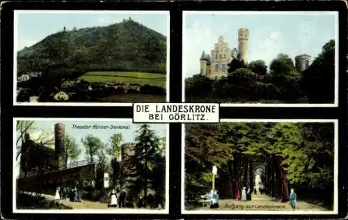 Ak Görlitz, Landeskrone, Theodor Körner Denkmal, Wald