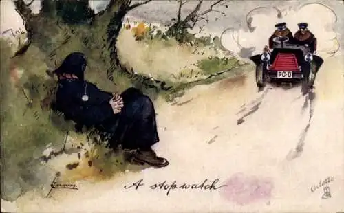 Künstler Ak Thackeray, Lanze, Auto, Eine Stoppuhr, Polizist, Wege der Motoren