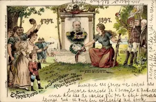 Künstler Litho Kaiser Wilhelm I., 100. Geburtstag am 22 März 1897