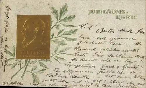 Präge Litho Jubliäums Karte, geprägtes Konterfei, Eichblatt