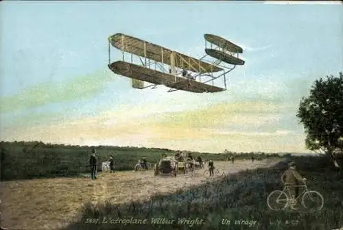 Ak Wilbur Wright im Flugzeug bei der Landung