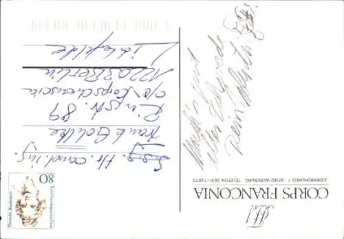 Studentika Ak Würzburg, Corps Franconia, Judenbühlweg 7, Corpsfarben