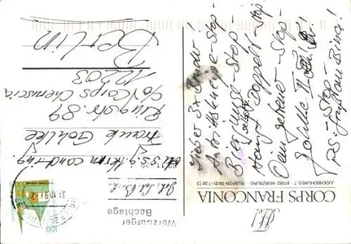 Studentika Ak Würzburg, Corps Franconia, Judenbühlweg 7, Corpsfarben