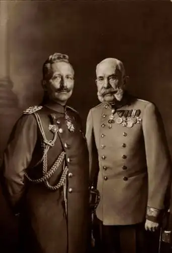 Ak Kaiser Franz Joseph I., Kaiser Wilhelm II., Portrait, Orden, Uniform
