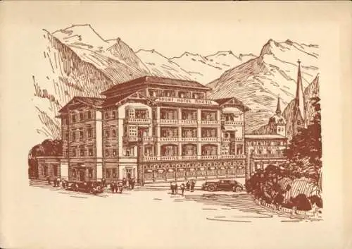 Ak Davos Platz Kanton Graubünden, Hotel Rhätia
