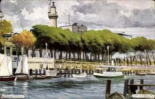 Ak Ostseebad Warnemünde Rostock, Strompartie, Leuchtturm