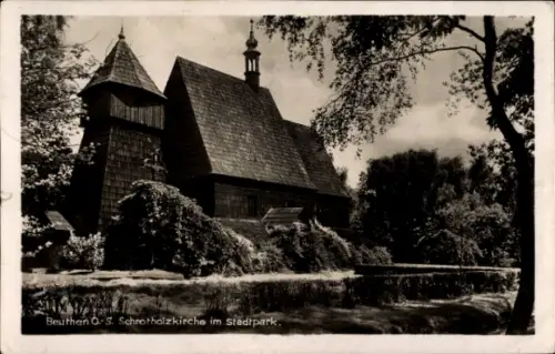 Ak Bytom Beuthen Oberschlesien, Schrotholzkirche, Stadtpark