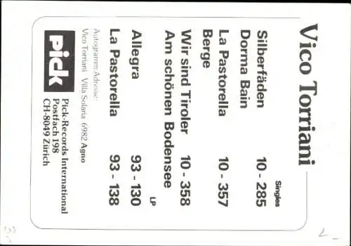 Ak Sänger Vicco Torriani, Portrait, Autogramm