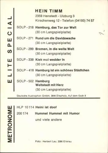 Künstler Ak Sänger Hein Timm, Autogramm