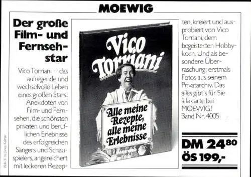 Künstler Ak Sänger Vico Toriani, Autogramm