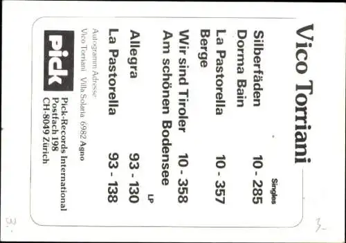 Ak Sänger Vico Torriani, Portrait, Autogramm