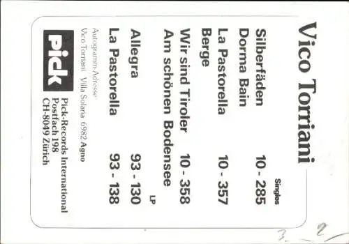 Ak Sänger Vico Torriani, Portrait, Autogramm