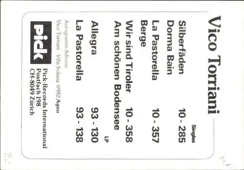 Ak Sänger Vico Torriani, Portrait, Autogramm