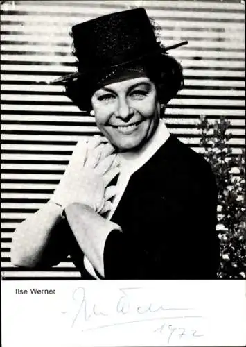 Ak Schauspielerin Ilse Werner, Portrait, Autogramm, Hut, Sängerin