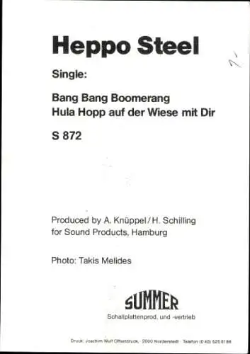 Foto Ak Sänger Heppo Steel, Autogramm