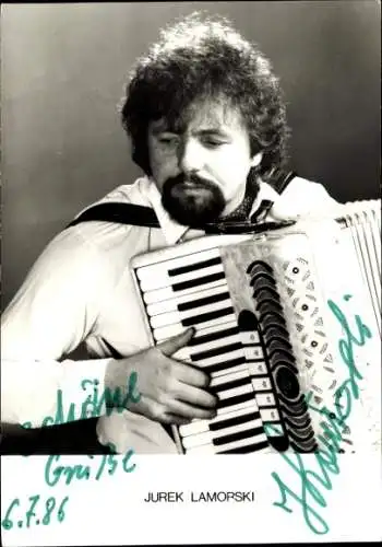 Ak Akkordeonspieler Jurek Lamorski, Autogramm