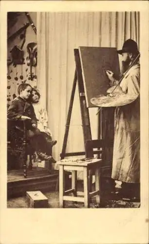 Ak Portrait eines Malers der zwei Kinder portraitiert