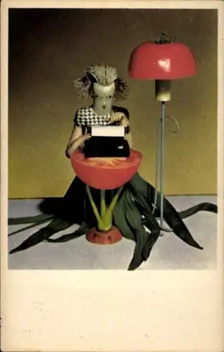 Ak Kunst aus Gemüse mit Schreibmaschiene