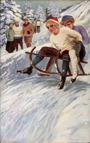 Künstler Ak Schlittenfahrt