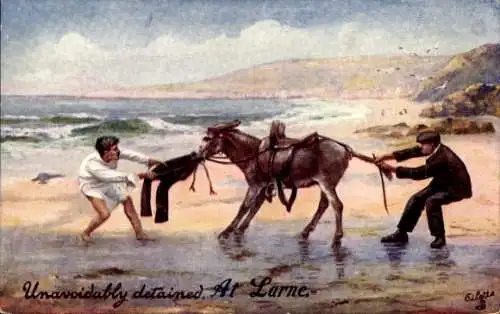 Künstler Ak A Ripping Time, Unavoidably detained, Esel, Strand