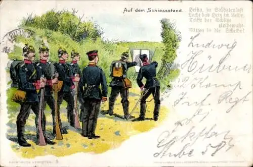 Künstler Ak auf dem Schießstand, preußische Soldaten