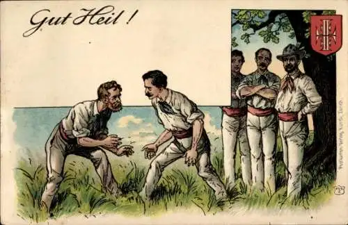 Künstler Ak Gut Heil, Ringer in Vorbereitung, Turnerbund