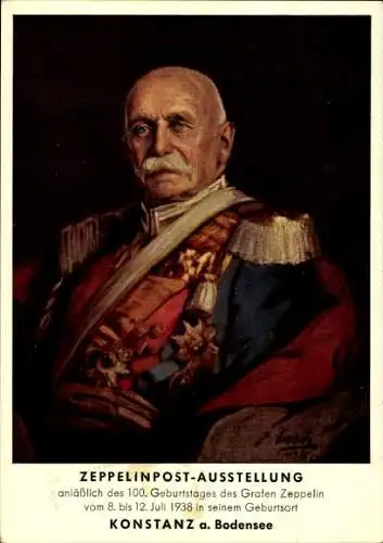 Ganzsachen Künstler Ak Emerich, Graf von Zeppelin, Portrait als General der Kavallerie, Uniform