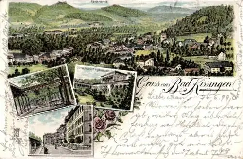 Litho Bad Kissingen Unterfranken Bayern, Panorama, Straßenpartie