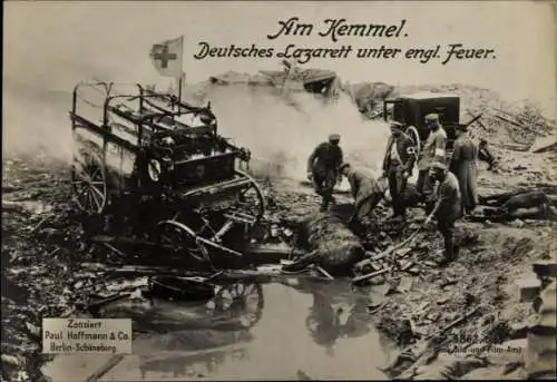 Ak Belgien, Am Kemmel, deutsches Lazarett unter englischem Feuer, Sanitäter, I WK