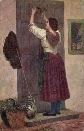 Künstler Ak Frauenbildnis, Hufeisen