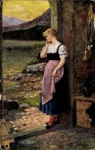 Künstler Ak Kränzle, Liebeskummer, Frauenbildnis