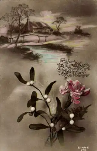 Ak Gutes Jahr, Dorfansicht, Blumen