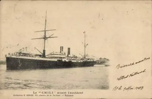 Ak Dampfer Le Chili vor dem Unfall