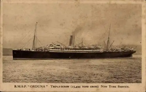 Ak RMSP Orduna, Dreischrauben Dampfschiff, New York