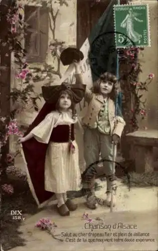 CPA Chanson d'Alsace, Salut au cher drapeau Fier et plein de vaillance